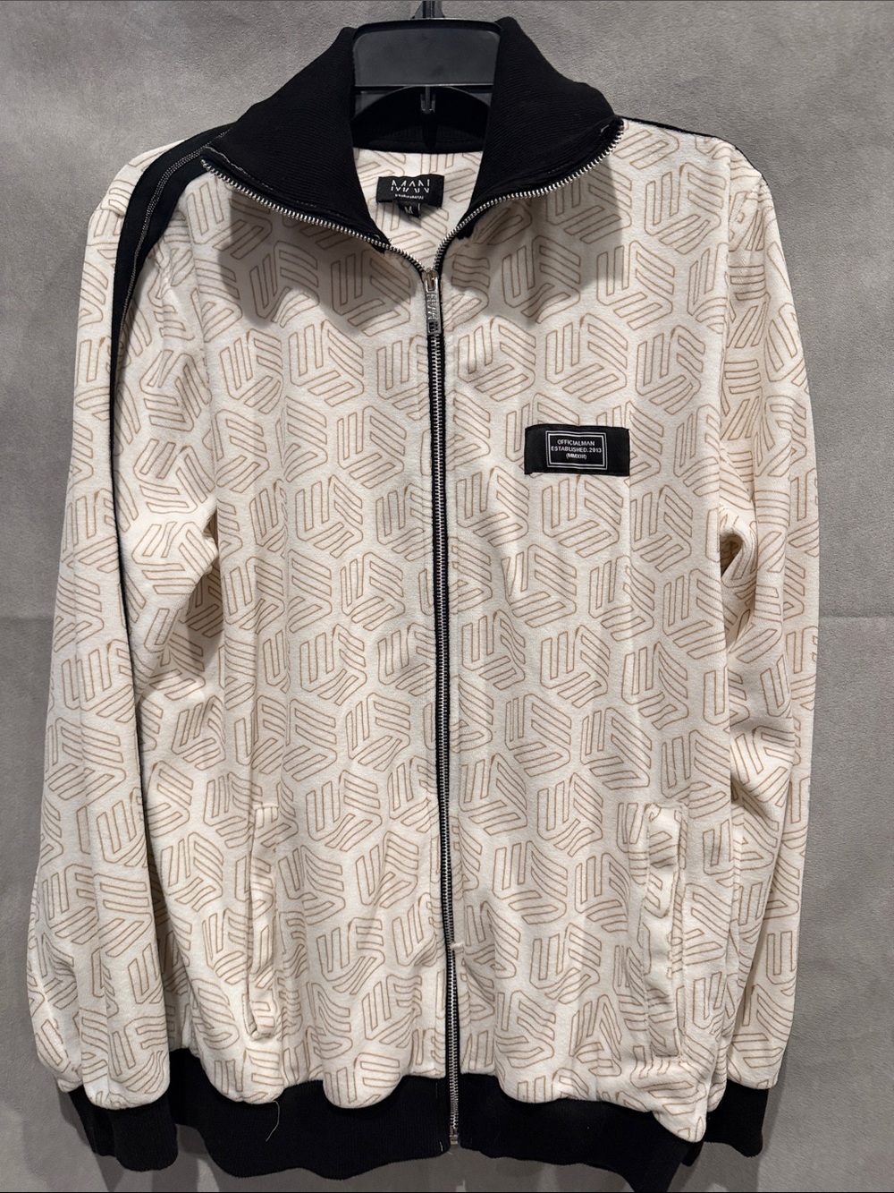 BOOHOO MAN Cream & Black Geometric Track Jacket and Joggers Set. LIKE NEW‼️ - Picture 2 of 14